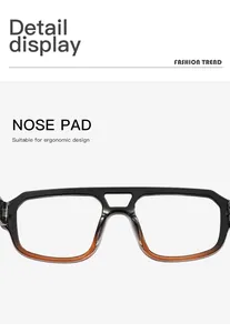 Close-up of comfortable ergonomic nose pads on stylish double bridge glasses frame