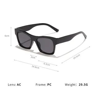 Stylish black retro square sunglasses featuring a PC frame and AC lenses for sun protection