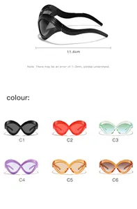 Futuristische Oversized-Cat-Eye-Sonnenbrille mit 11,4 cm Breite und sechs Farboptionen.