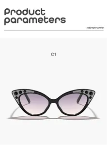 Front view of baby cat-eye sunglasses with glitter and rhinestone detail