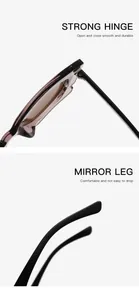 Detailed shots showing the strong hinge and comfortable temples of cat-eye sunglasses