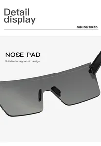 Macro view of the ergonomic nose pads on these oversized square rimless sunglasses