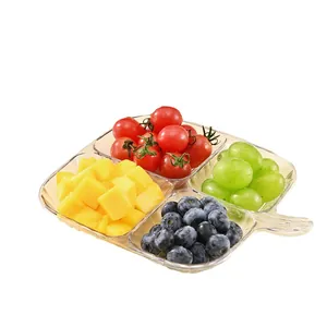 Transparent 4-compartment divided serving tray for fresh fruit and snacks with a convenient handle