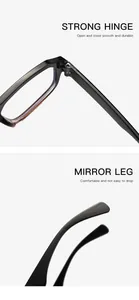 Detailed view of strong hinge and comfortable mirror leg of black glasses frames
