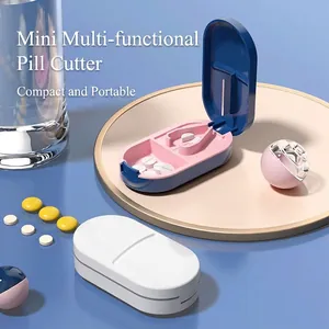 Japanese Style Portable Pill Cutter And Medicine Storage Case Multi-functional Travel Mini Pill Splitter With 304 Stainless Steel Blade For Health Care