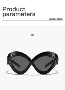 Detailansicht der futuristischen schwarzen übergroßen Infinity-Loop-Cateye-Sonnenbrille