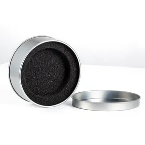 Professional round silver aluminum jewelry gift box with black foam insert for jewelry