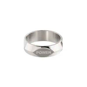Minimalistische zilveren geometrische titanium stalen ring met POWER-gravure voor heren en dames