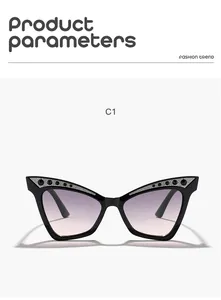 Front view of black cat-eye sunglasses for kids with glitter and rhinestone accents