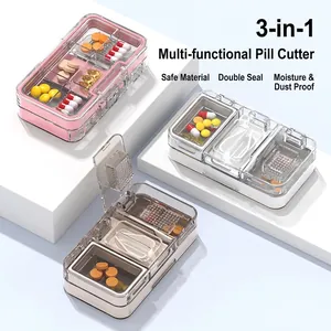 Draagbare Multifunctionele Pillendoos Met Tablettensnijder En Vermaler Plastic Verzegelde Medicijnopbergbox Voor Dagelijks Gebruik Op Reis