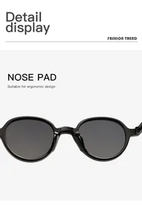 Close-up detail showing the ergonomic nose pad design on modern black round sunglasses