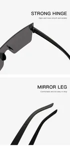 Detailed view of durable strong hinges and comfortable mirror legs on rimless sunglasses
