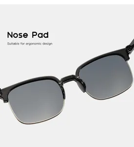 Detailed view of ergonomic nose pads on children's semi-rimless square sunglasses