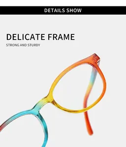 Détail d'une monture de lunettes en acrylique avec dégradé arc-en-ciel et haute qualité