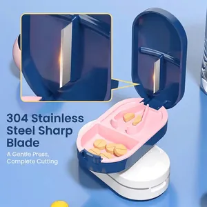 Portable pill cutter and medicine organizer with sharp 304 stainless steel cutting blade