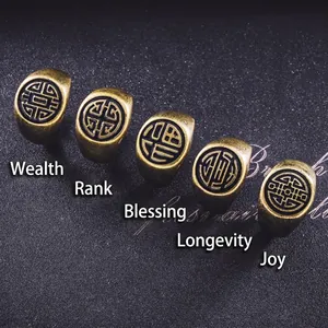 Siegelring Im Chinesischen Stil Titanstahl Retro Segen Wohlstand Langlebigkeit Glück Reichtum Herren Damen Fingerring Schmuck