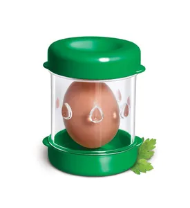 Manual boiled egg peeler tool with transparent chamber and green lids for kitchen