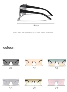 Detailed view of oversized rimless square sunglasses featuring six color options