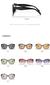 Detailweergave van de cat-eye zonnebril met 14,8 cm breedte en 7 verschillende kleurkeuzes
