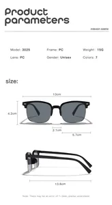 Detailed product parameters and dimensions for kids' semi-rimless square sunglasses