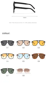 Vista dettagliata di occhiali da sole aviator retro con larghezza 14 cm e colori