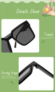 Close-up detail of strong hinge and sturdy temple on kids square sunglasses.