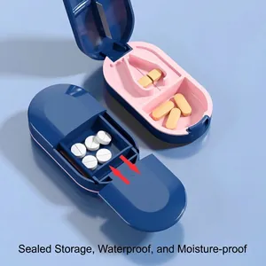 Portable 2-in-1 pill cutter and splitter organizer case with moisture-proof storage box