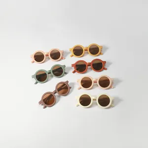 Kids Retro Round Sunglasses UV400 Protection Ins Style Matte Frame Boys Girls Fashion Eyewear For Outdoor Travel Photography