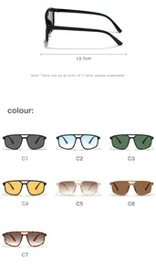 Detailansicht der Unisex-Pilotenbrille in sieben verschiedenen Rahmen- und Glasfarben