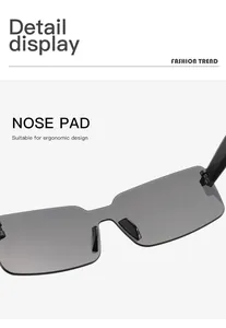 Detailed view of the ergonomic integrated nose pads on these stylish retro rectangular sunglasses
