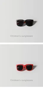Detail of stylish children's sunglasses in black and red frames for boys and girls