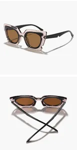 Detailed views showing the front and back of dual-tone cat-eye sunglasses with brown lenses