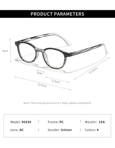 Paramètres techniques détaillés et dimensions physiques des lunettes anti-lumière bleue unisexes