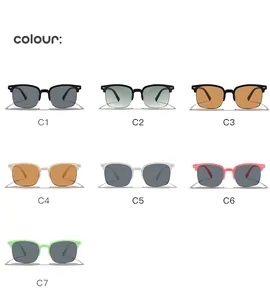 Seven color options for children's semi-rimless square sunglasses labeled C1 to C7
