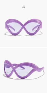 Futuristische Oversize-Cat-Eye-Sonnenbrille mit lila gewelltem Rahmendesign für Damen