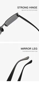 Detail view of strong hinges and comfortable mirror legs on vintage rectangular sunglasses