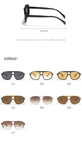 Detail showing various color options and 14.1cm width of the vintage aviator sunglasses.