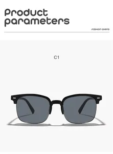 Macro view of square half-frame children's sunglasses in black colorway C1