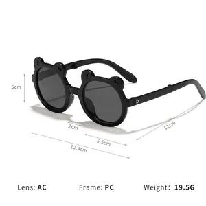 Cute bear-shaped children's sunglasses with black PC frame and AC lens