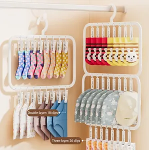 Plastic Multi-Clip Sock Drying Rack Windproof Hanging Laundry Organizer For Socks Underwear Hats Household Drying Hanger