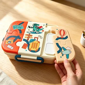 Portable cartoon dinosaur partitioned bento box for children and students travel