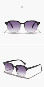 Detail view of children's half-frame square sunglasses with purple gradient lenses.