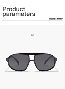 Front view of vintage oversized black aviator sunglasses with double bridge design