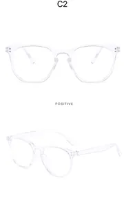 Transparent vintage style glasses frame shown from front and side angles for students