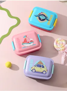 Juego de tres fiambreras bento infantiles de colores con motivos de espacio, coche y barco.