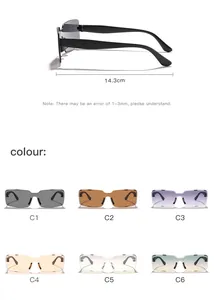 Retro rectangular sunglasses with 14.3cm width detail and six color variant options