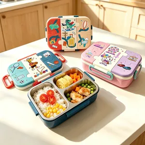 Cute cartoon 304 stainless steel bento box for kids with leak-proof compartments and lid