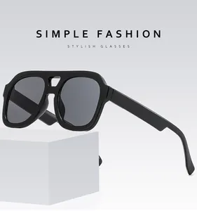 Stylish retro double-bridge large frame square sunglasses in a black matte finish.