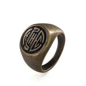 Vintage-Ring im chinesischen Stil mit stilisiertem Langlebigkeitssymbol, Bronze-Finish