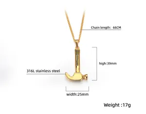 Vintage goldener Hammer Anhänger Halskette mit Abmessungen und Edelstahl-Material